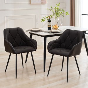 Hyleory Vintage Leather Dining Chairs Set of 2, Swivel Counter Stools for Kitchen Island, 360° Rotating Bar Height Chairs with Padded Seat - 1 of 4