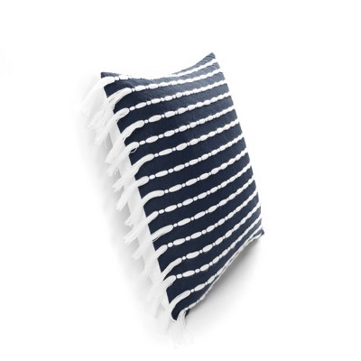 Boho Farmhouse Navy Cotton Tassel 20" Decorative Pillow Cover