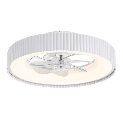 Airsurfer 19-In Matte White Cage Flush Mount Ceiling Fan with Color-Changing LED Light, 7 Clear Blades, Remote Included, Low Profile Design