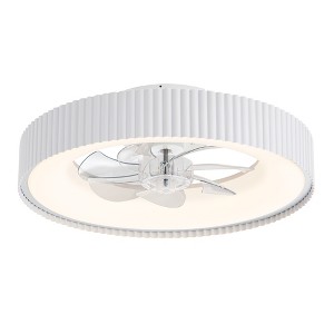 Airsurfer 19-In Matte White Cage Flush Mount Ceiling Fan with Color-Changing LED Light, 7 Clear Blades, Remote Included, Low Profile Design - 1 of 4