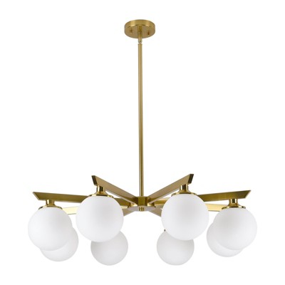 PAKOKULA Mid Century 8-Light Gold Sputnik Chandelier with Milky Glass Globe for Living Room Kitchen Island