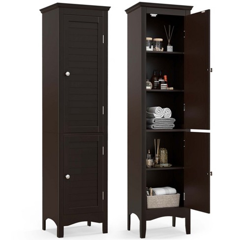 Costway Tall Bathroom Floor Cabinet Narrow Linen Tower With 2