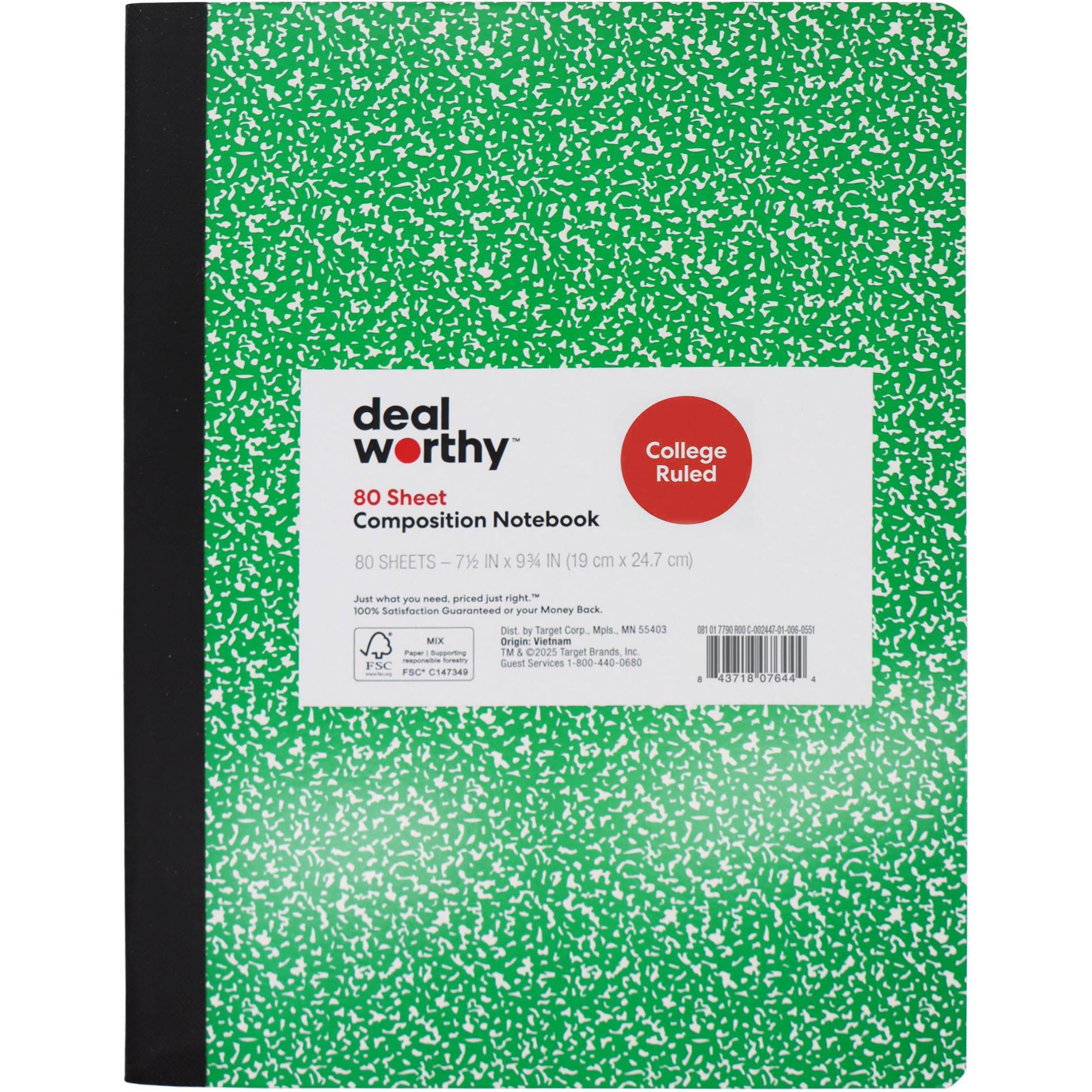 Composition Book College Ruled Green - Dealworthy™