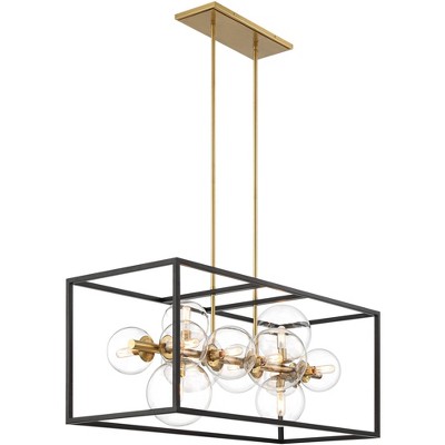 Matte Black and Gold Linear Pendant Chandelier with Glass Shades