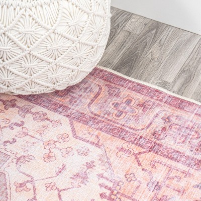 Alacati Red and Cream Medallion Washable Area Rug