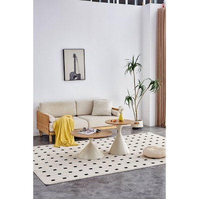 Vynxaria Set of 2 Round End Tables - Walnut - Look Tops, White Bases with Hidden Cat Beds