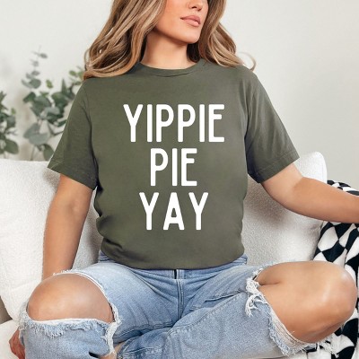Simply Sage Market Yippie Pie Yay Short Sleeve Tee - XL - Army Green