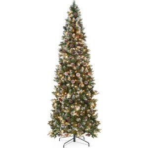 6ft Pre-Lit Pencil Christmas Tree with 250 Frosted Lights, Slim Space-Saving Design, Easy Assembly, Green - 1 of 4