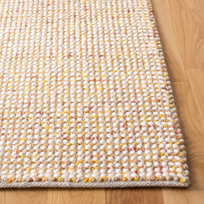Ivory and Gold Handwoven Wool Runner Rug, 2'3" x 8'