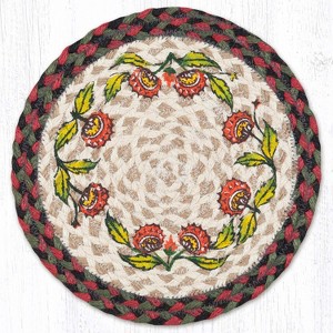 Earth Rugs Holiday Floral Printed Round Jute Trivet – 10" Heat-Resistant Decorative Kitchen Accent with Festive Seasonal Design - 1 of 3