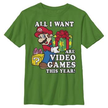Boy's Nintendo Christmas Mario All I Want Are Video Games T-Shirt