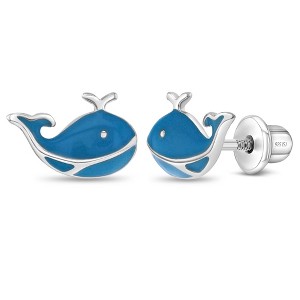 Girls' Playful Whale Screw Back Sterling Silver Earrings - In Season Jewelry - 1 of 4