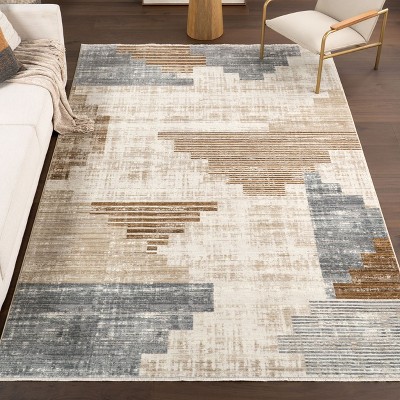 Beige and Gray Synthetic Southwestern Fringe 8' x 10' Area Rug