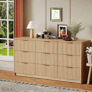Modern Fluted 8/9-Drawer Dresser, Dresser for Bedroom Chest of Drawers, Storage Organizer for Living Room Hallway Entryway, Wood Color/Black/White - 1 of 4