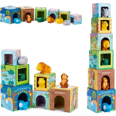 Dinosaur Sorting and Stacking Toys with Nesting Boxes, Montessori Learning Set for Toddlers Ages 1-3