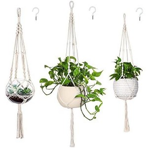 Aoibox 3 Pack Macrame Hanging Planter for Indoor Plants with 3 Hooks, Different Sizes for Boho Home Decor, Ivory (Pots Not Included) - 1 of 4
