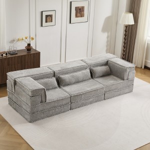 Oversized 3 Seater Circle Fleece Convertible DIY Boneless Modular Sectional Sofa with 3 Pillows - 1 of 4