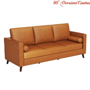 86" Leather Sofa, Mid-Century Modern Deep Seat Couch, PU Leather Couch, 3-Seat Sofa for Living Room, Office - 1 of 4