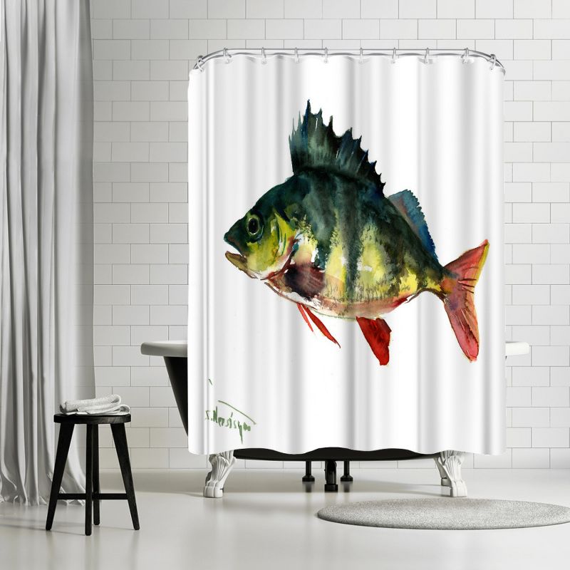 Americanflat 71" x 74" Shower Curtain, Bass Fish 1 by Suren Nersisyan, 1 of 9