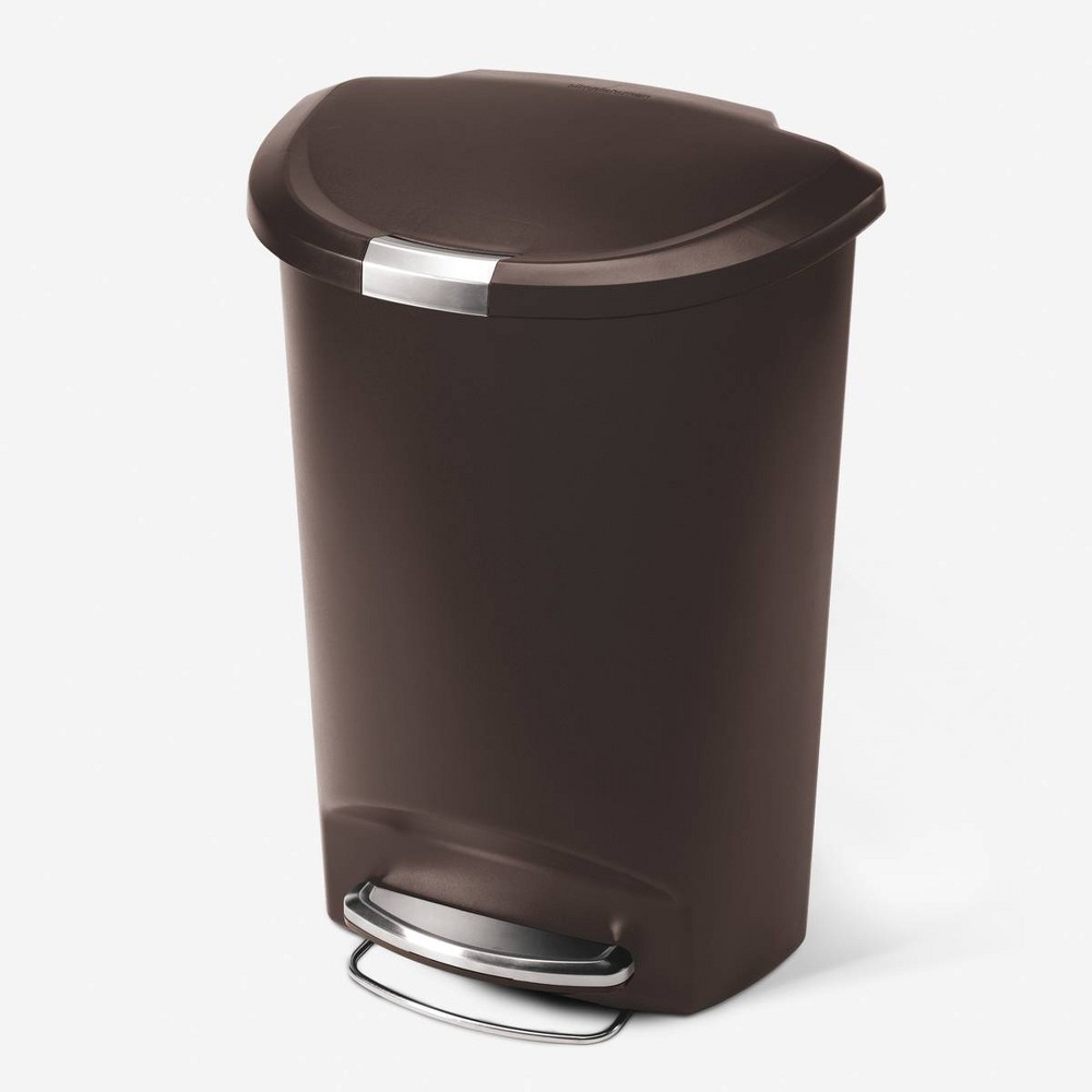 simplehuman 13gal Kitchen Step Trash Can with Soft Close Locking Lid Mocha Plastic Semi Round Garbage Can