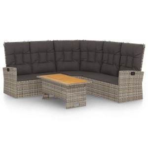 vidaXL 2 Piece Patio Lounge Set, Grey Poly Rattan with Cushions - Durable, Weather Resistant, Adjustable Acacia Wood Tabletop, Comfortable Seating - 1 of 4