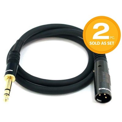 Monoprice XLR Male to 1/4inch TRS Male Cable - 3 Feet (2 Pack) | Gold Plated, 16AWG - Premier Series