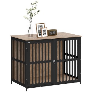 PawHut Dog Crate Furniture, 39" Dog Cage Furniture End Side Table w/ Anti-Chew Resistant Mesh, Anti-Escape Single Door, for Large Dogs, Walnut Brown - 1 of 4