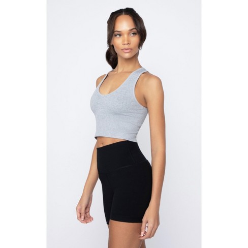 90 Degree By Reflex Womens Seamless V-neck Cropped Ribbed Tank Top -  Heather Grey - Medium : Target