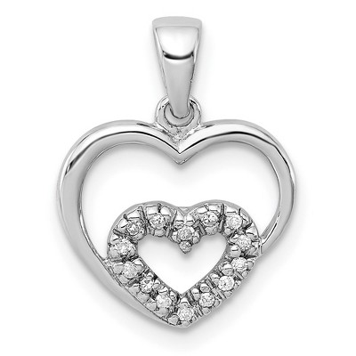 Black Bow Jewelry .05 Ctw Diamond Heart in Heart Pendant in Sterling Silver