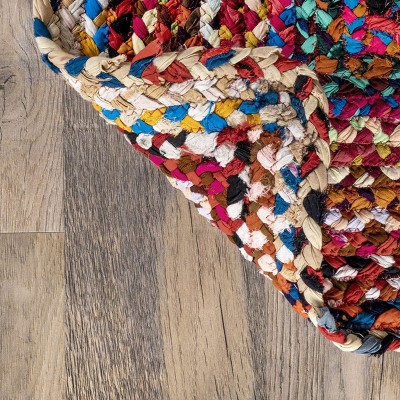 Handmade Bohemian Braided Cotton Square Area Rug - Multi