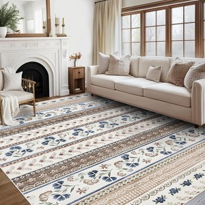 Flower Line Rug,Machine Washable Low-Pile Non-Slip Floral Area Carpet for Kids Room, Living Room, Bedroom, Contemporary Boho Accent Decor - 1 of 4