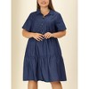 Agnes Orinda Women's Plus Size Chambray Babydoll Half Placket Elastic Back Button Shirt Dresses - 2 of 4