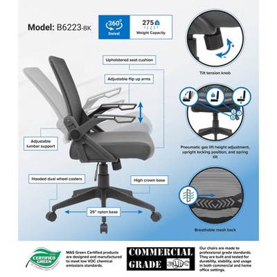 Adjustable Black Mesh Task Chair with Flip Arms