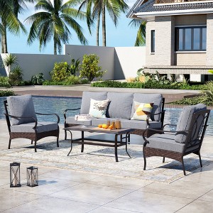 Captiva Designs 4pc Extra Large Metal and Rattan Outdoor Patio Conversation Set with Coffee Table - 1 of 4