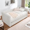 Racxily Twin Size Daybed, Upholstered Sofa Bed with Pull-Out Trundle, Plaid Corduroy Fabric - 4 of 4