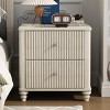 INFURNIC Nightstands Fluted Nightstand 2 Piece Set with 3 Drawers Metal Handles for Bedroom Living Room Storage, Beige, 21.65"*17.72"*22.05" - 3 of 4