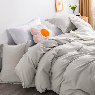 Acoinel Solid Color Microfiber Duvet Cover Set, Luxuriously Soft & Durable Bedding in Light Grey — фото 2
