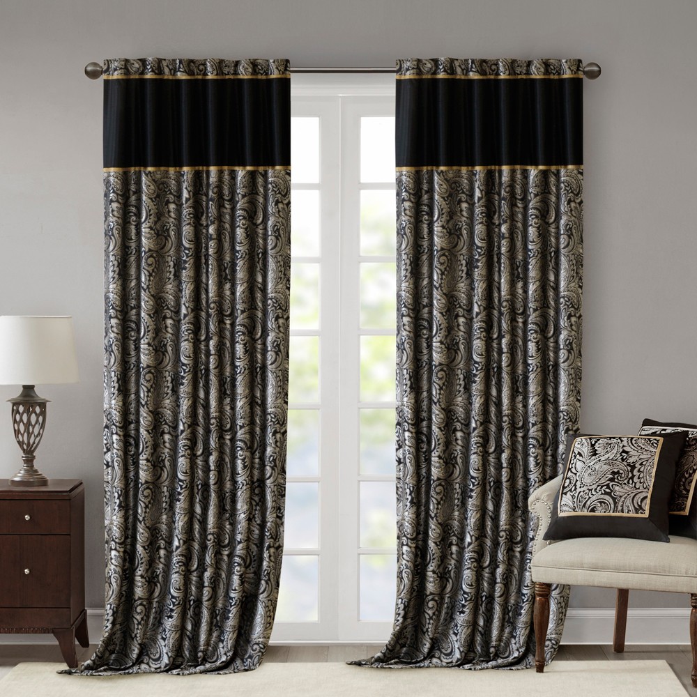 Photos - Curtains & Drapes Set of 2  Valerie Window Curtain Panel Black(108"x50")