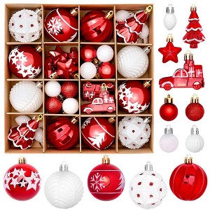 Aoibox 42 Piece Christmas Ornament Set Shatterproof Red and White Ball Ornaments Various Styles for Holiday Tree Decoration - 1 of 4