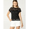 Allegra K Women's Curved Hem Sheer Short Sleeves Floral Lace Blouse - 3 of 4