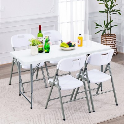 White Adjustable Height Folding Picnic Table with Steel Frame