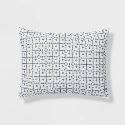 Standard Embroidered Grid Sham Blue - Threshold™