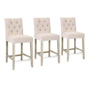 WestinTrends Hayes 24" Linen Fabric Tufted Counter Stool (Set of 3) - 1 of 4