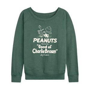Women's - Peanuts - Good Ol Charlie Brown Lightweight French Terry Wide Neck Long Sleeve Shirt - 1 of 4