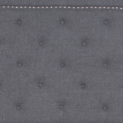 Elegant Full Double Light Gray Upholstered Bed with Tufted Headboard and Nailhead Trim