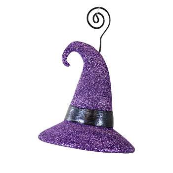 Bethany Lowe 4.5 Inch Witch Hat Purple Glitter Halloween Place Card Holder Tree Ornaments