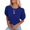 Women's Round Neck Short Sleeve Sweater Summer Casual Puff Sleeve Pullover Knit Top - 3 of 3