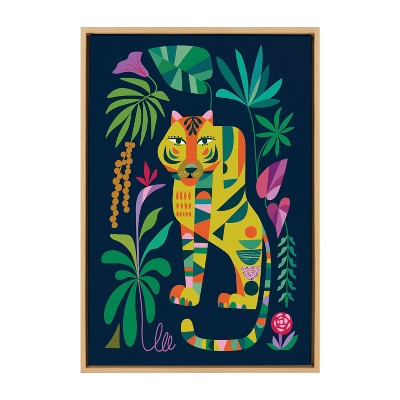 Colorful Jungle Tiger Print on Canvas with Natural Frame