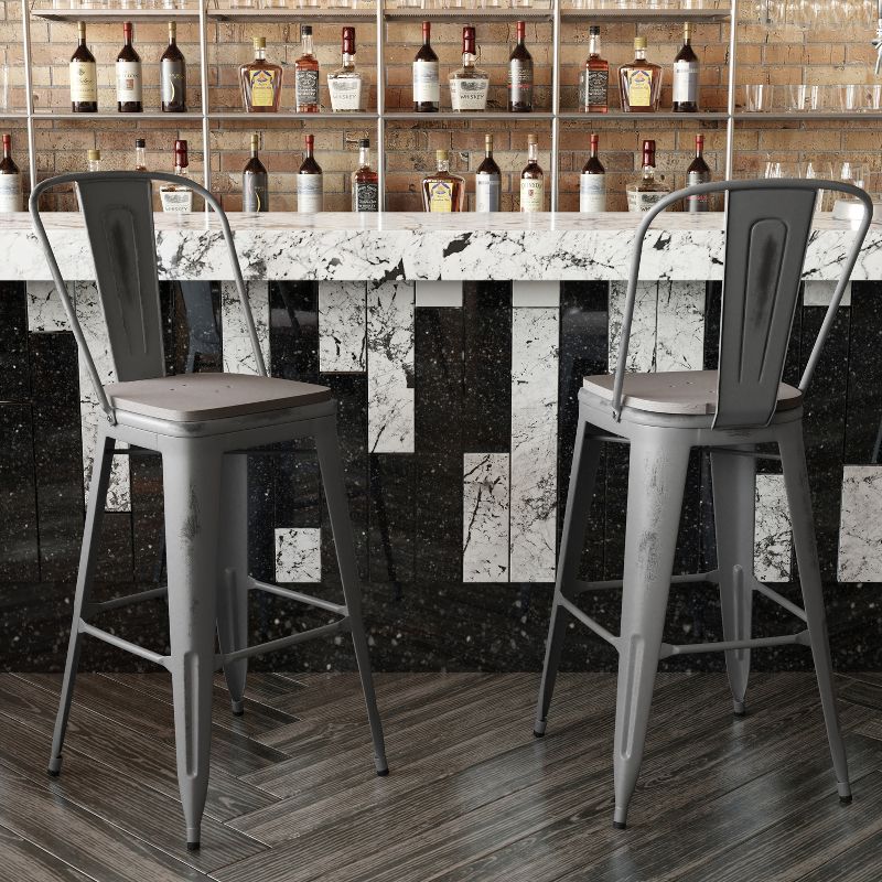 Flash Furniture Lincoln 30'' High Indoor Bar Height Stool with Back with Poly Resin Wood Seat, 6 of 14