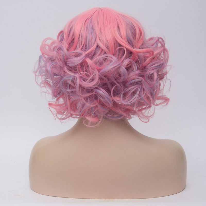 Unique Bargains Curly Women's Wigs 12" Pink Blue Highlight with Wig Cap, 5 of 7